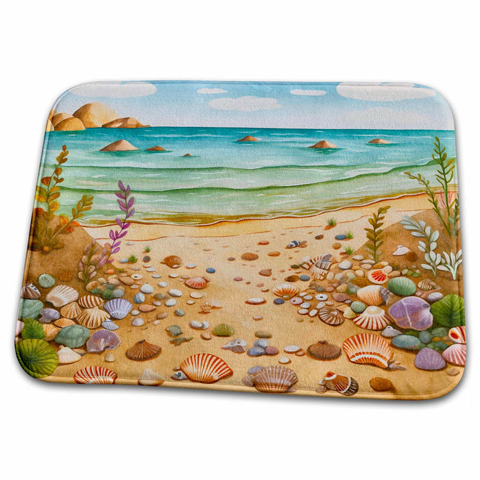 Dish Drying Mat - Seashell Tranquil Beach Background Backgrounds - Anne Marie Baugh