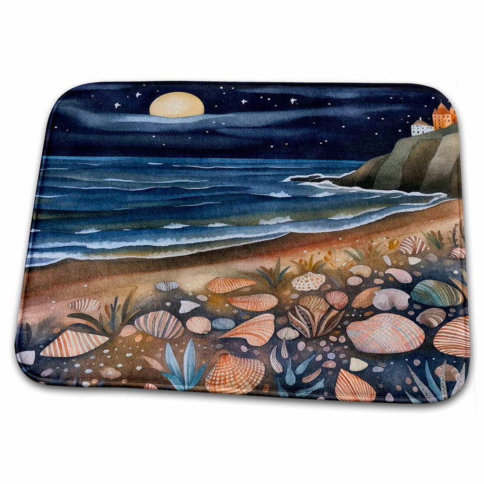 Dish Drying Mat - Seashell Beach Night Scene Background Backgrounds - Anne Marie Baugh