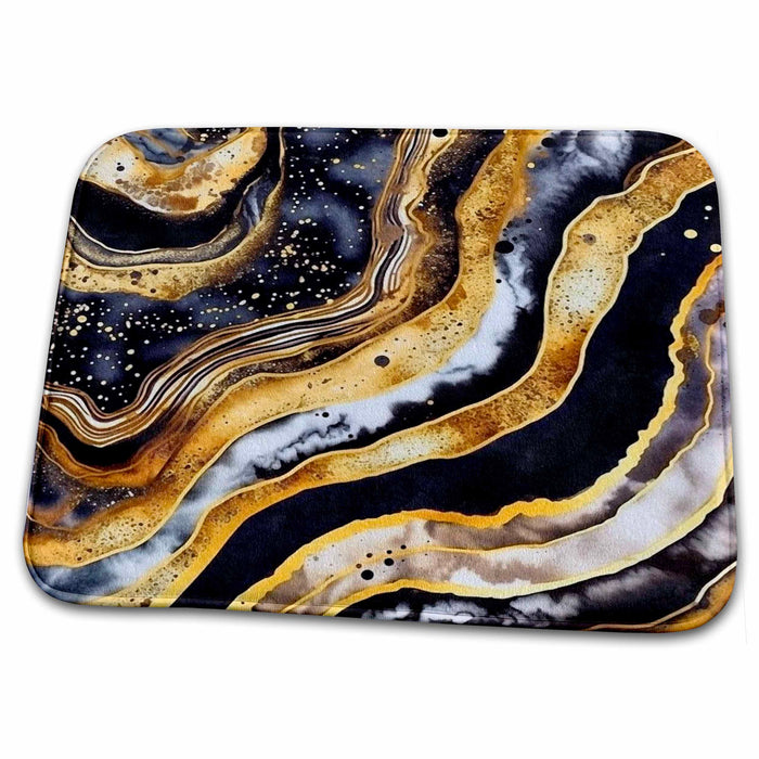 Dish Drying Mat - Glam Black and Image Of Gold Agate Background Backgrounds - Anne Marie Baugh