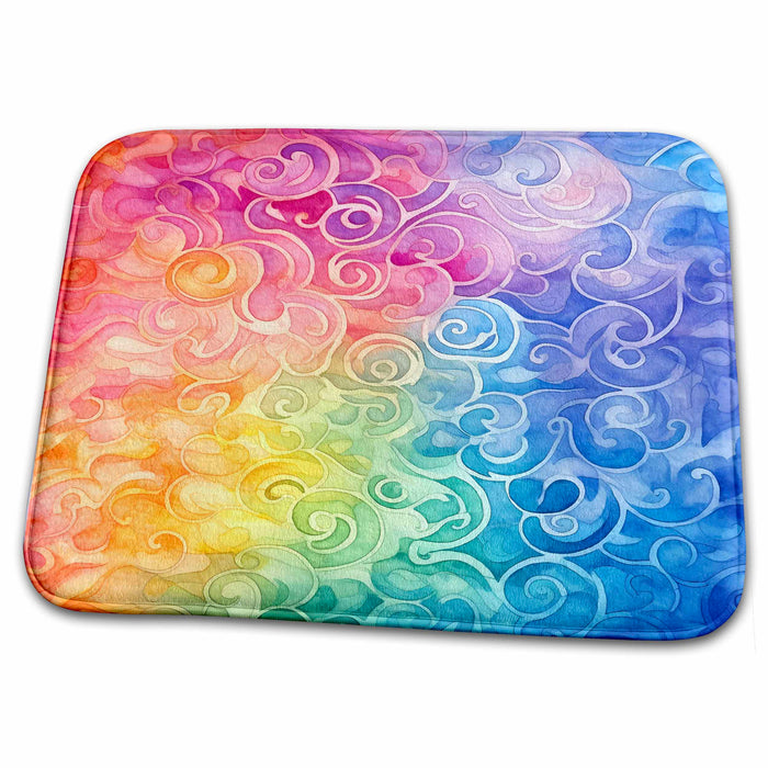 Dish Drying Mat - Pretty Rainbow Curls Background Backgrounds - Anne Marie Baugh