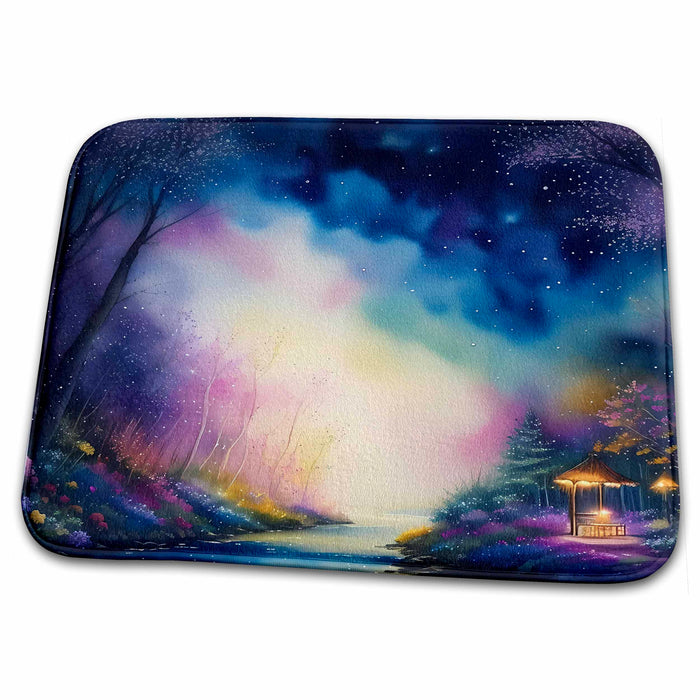 Dish Drying Mat - Fantasy River Night Scene Background Backgrounds - Anne Marie Baugh