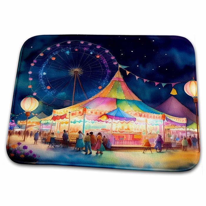 Dish Drying Mat - Carnival Night Scene Background Backgrounds - Anne Marie Baugh