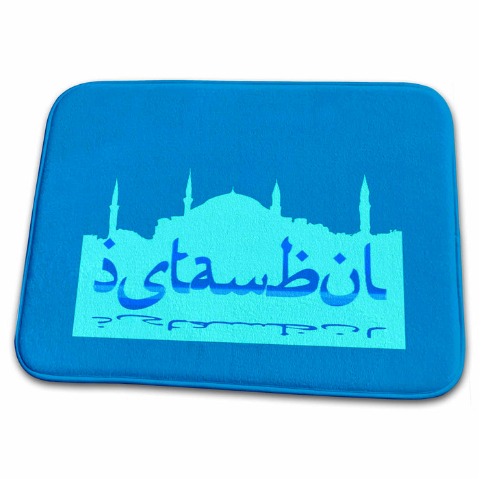 Dish Drying Mat - Istanbul Skyline Cityscape Silhouette Blue Vector Art - Istanbul Cityscape