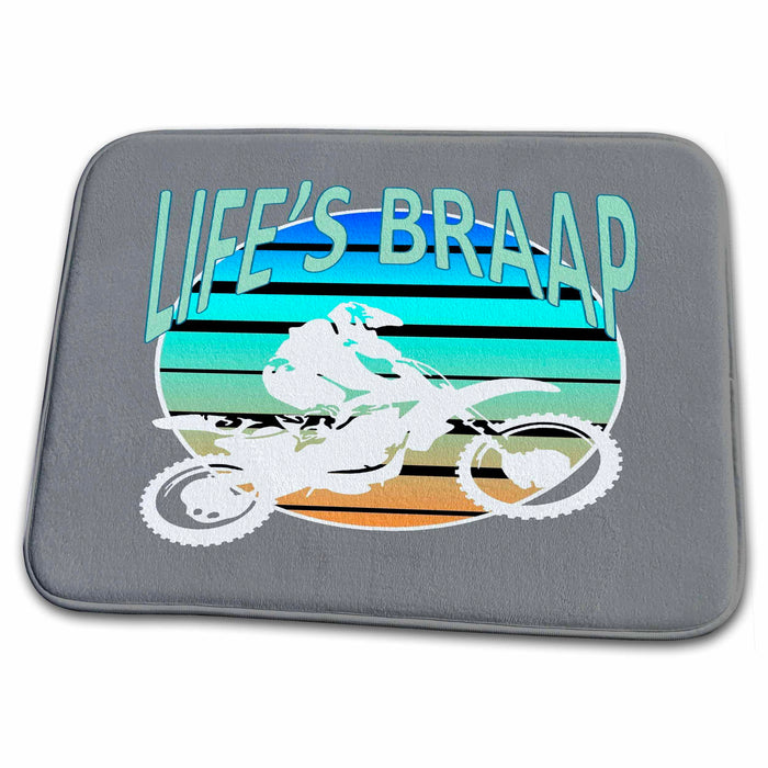 Dish Drying Mat - Lifes Braap Dirt Bike Retro Moto Riding Style Vector Art - Dirtbike Motocross Humor