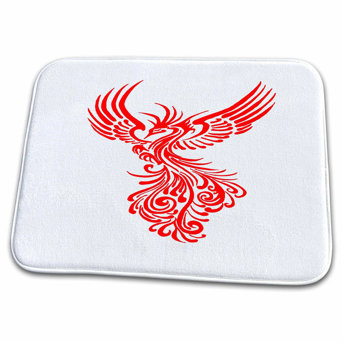 Dish Drying Mat - Mythical Phoenix Creature In Flight Artistic Illustration Red Vector Art - Mythical Phoenix Creature