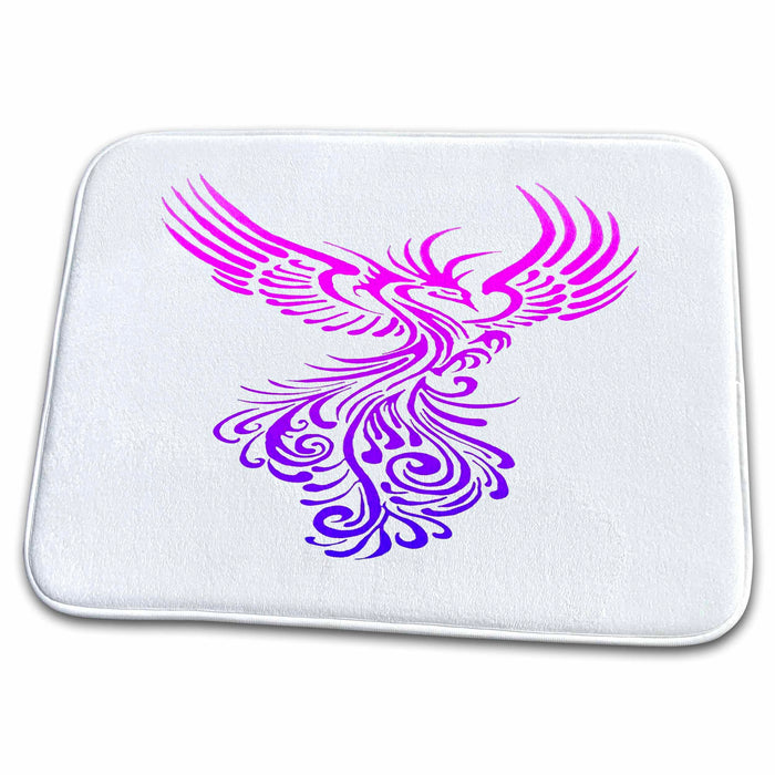 Dish Drying Mat - Rising From The Ashes Artistic Phoenix Pink Through Lilac Vector Art - Mythical Phoenix Creature