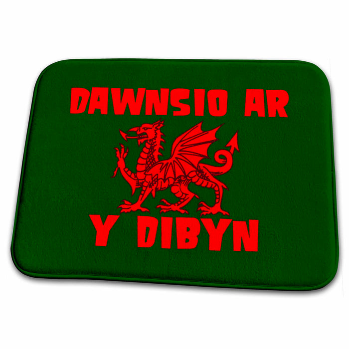 Dish Drying Mat - Dawnsio ar y dibyn Welsh Rugby Union Dragon Vector Art - Wales Rugby Humor