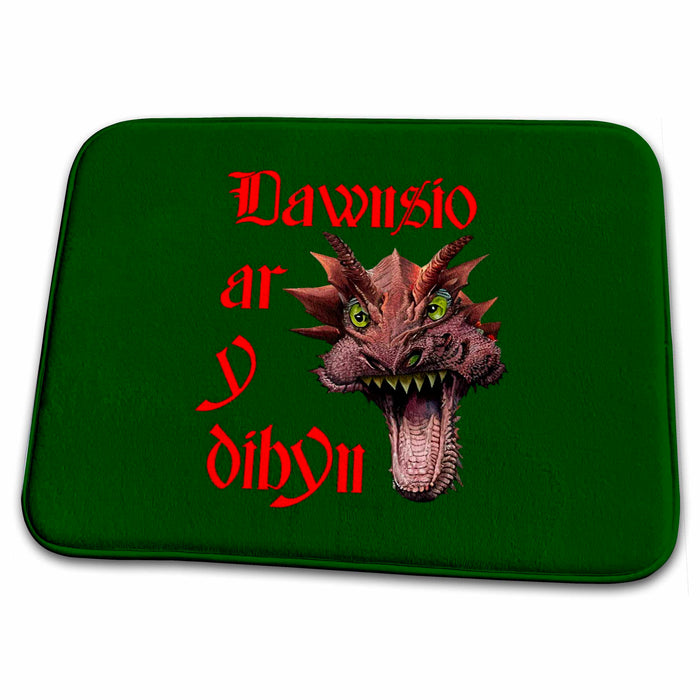 Dish Drying Mat - Dawnsio ar y dibyn Welsh Rugby Union Dragon Vector Art - Wales Rugby Humor