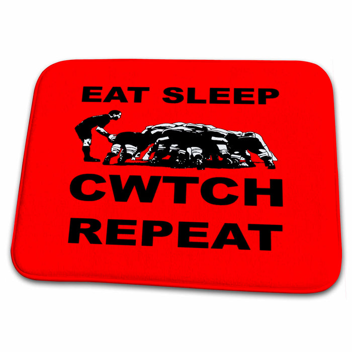 Dish Drying Mat - Eat Sleep Cwtch Repeat Welsh Rugby Humour Vector Art - Wales Rugby Humor