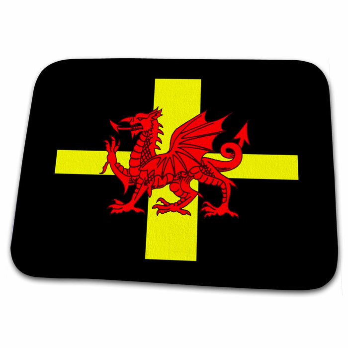 Dish Drying Mat - St Davids Cross And Welsh Dragon Rugby Design Vector Art - Wales Flag and Dragon