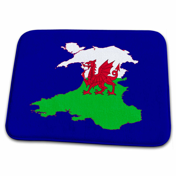 Dish Drying Mat - Wales Rugby Fan Baner Cymru Dragon Flag Map Rugby And Soccer Emblem Vector Art - Wales Fans Flag and Map