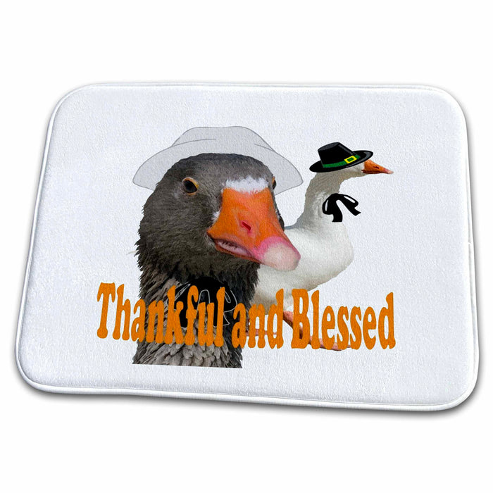 Dish Drying Mat - Thankful and Blessed Thanksgiving Pilgrim Ducks In Costume Vector Art - Thanksgiving Humor