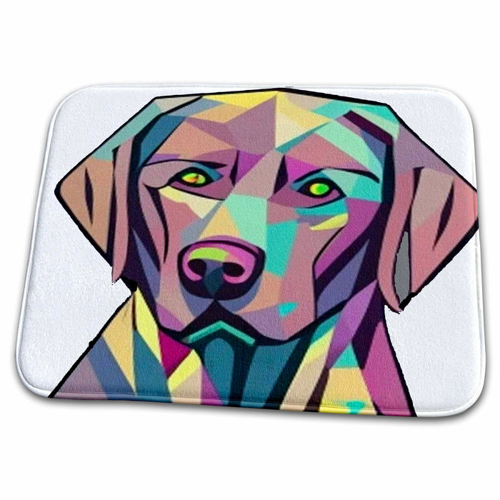 Dish Drying Mat - Cool Colorful Cute Labrador Retriever Dog Head in Cubism Style Pets