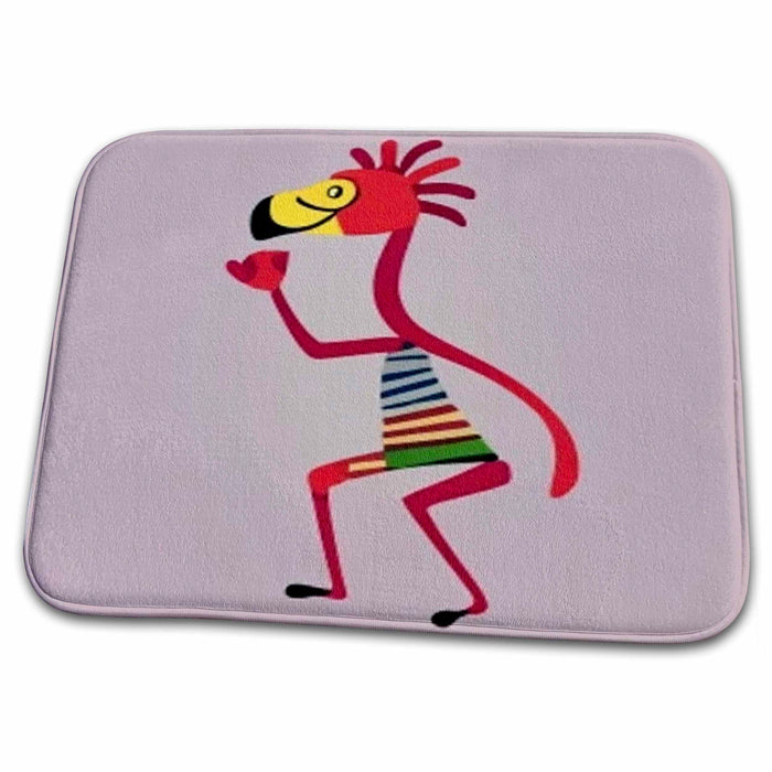 Dish Drying Mat - Cool Colorful Cute Pink Flamingo Bird Dancing Kokopelli Abstract Birds