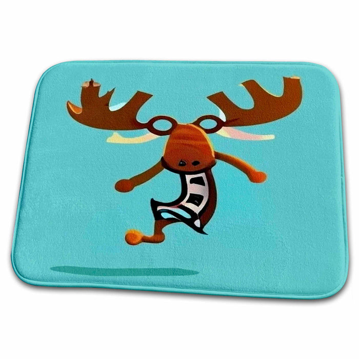 Dish Drying Mat - Cool Funny Colorful Cute Moose Dancing Kokopelli Abstract Animals