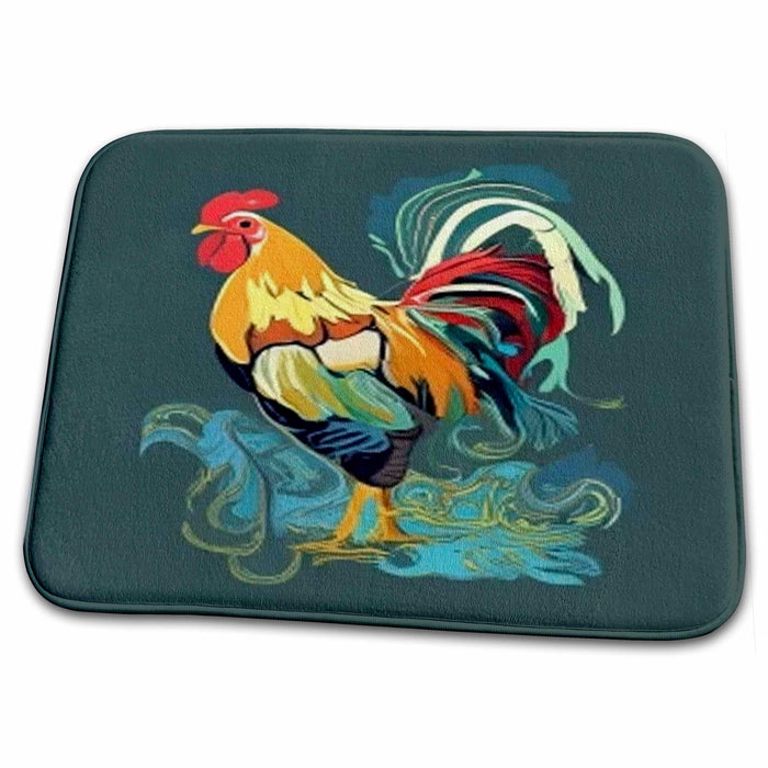 Dish Drying Mat - Cool Funny Rooster Chicken Water Color Style Art Birds