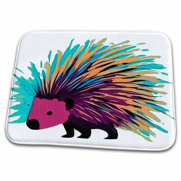 Dish Drying Mat - Cute Funny Colorful Porcupine Pop Art Style Cartoon Animals