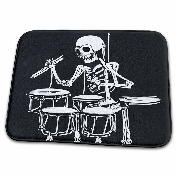 Dish Drying Mat - Cute funny Cool Skeleton Playing the Drums Music Cubism Funny