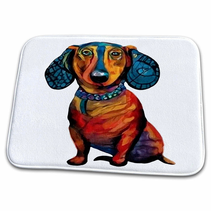 Dish Drying Mat - Cool Cute Funny Dachshund Puppy Dog Abstract Cubism Style Art Pets