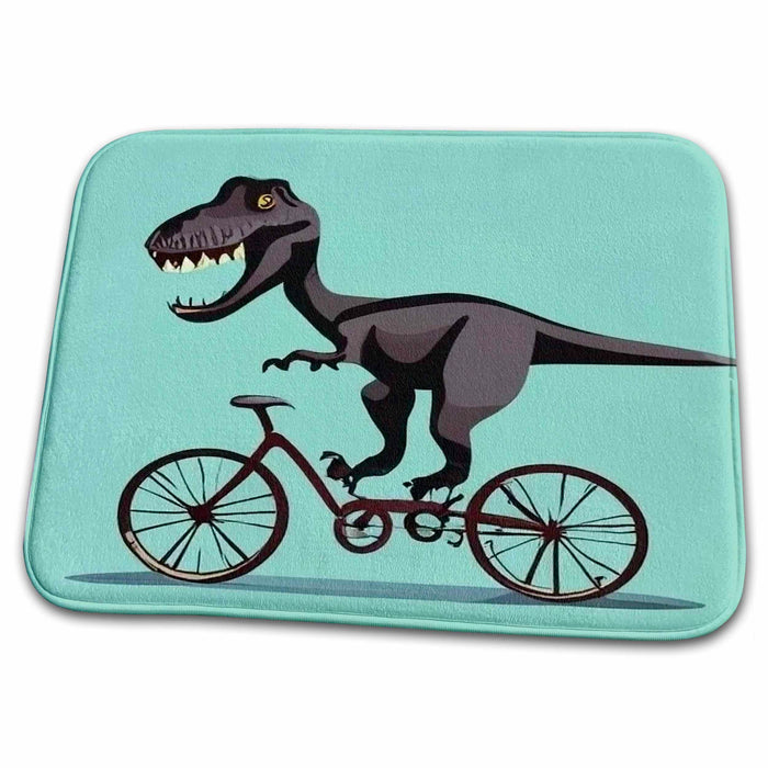 Dish Drying Mat - Cute Funny T-rex Dinosaur Riding Bicycle Cycling Cartoon Dinosaurs