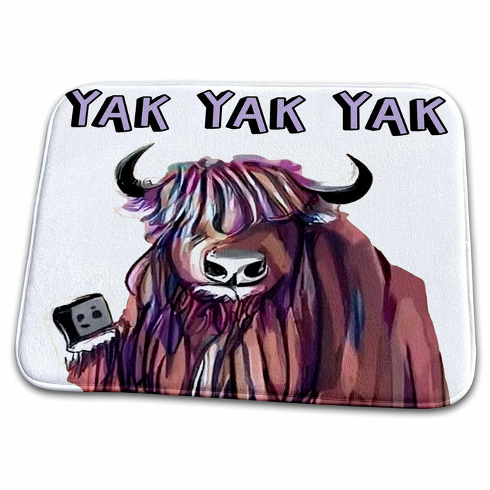 Dish Drying Mat - Cute Funny Yak Talking on Cell Phone Yak Yak Yak Satire Funny