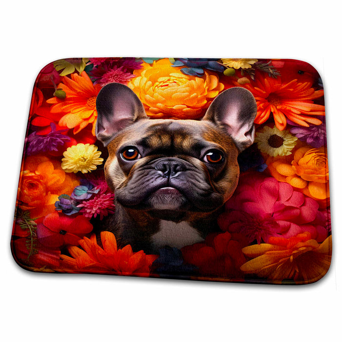 Dish Drying Mat - French Bulldog with floral background CR Media - Illustrations