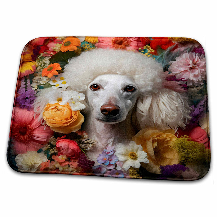 Dish Drying Mat - Poodle with floral background CR Media - Illustrations