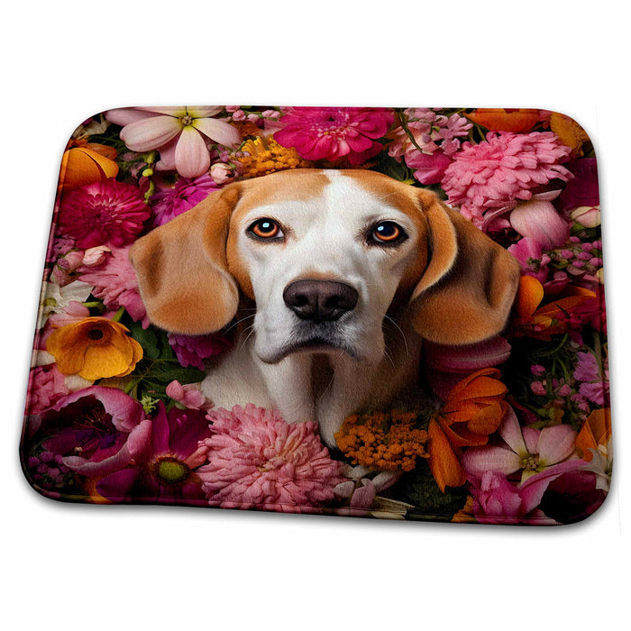 Dish Drying Mat - Beagle with floral background CR Media - Illustrations