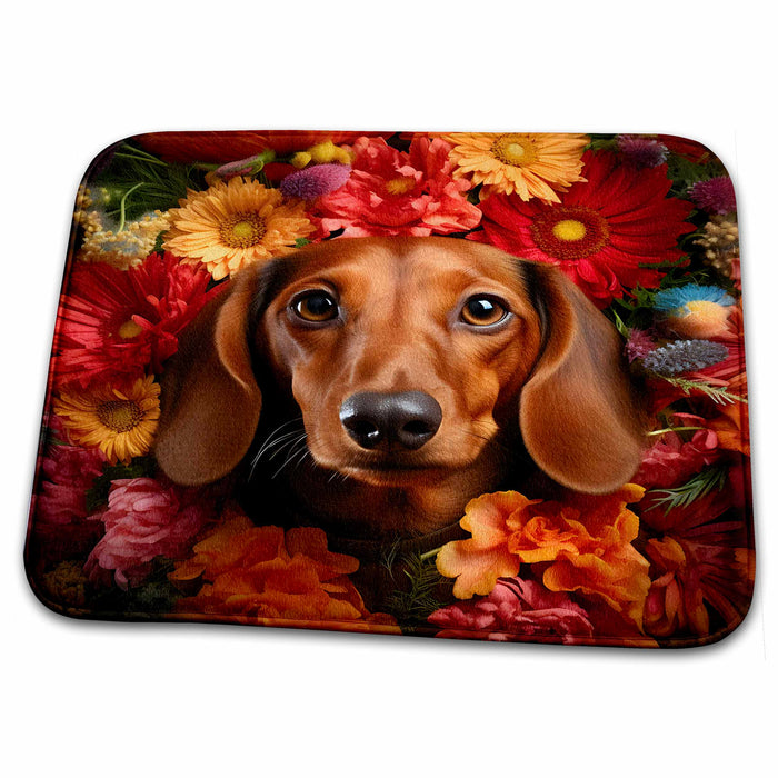 Dish Drying Mat - Dachshund with floral background CR Media - Illustrations