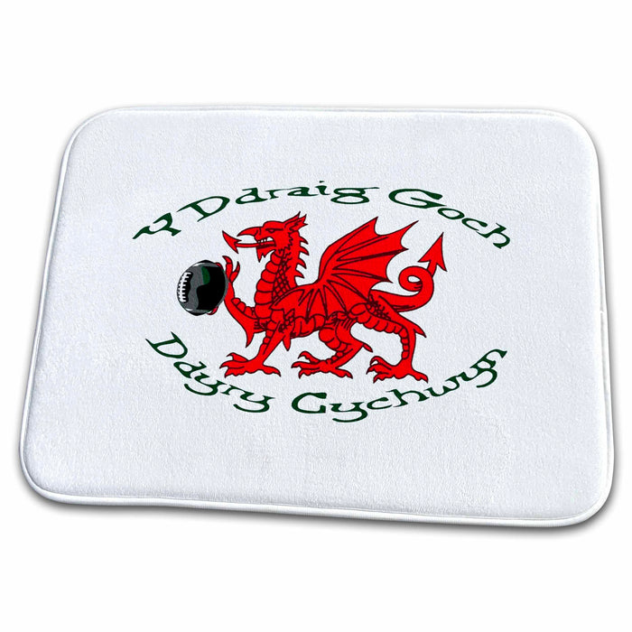 Dish Drying Mat - The Red Dragon Inspires Action Welsh Rugby Supporter Vector Art - Welsh Rugby