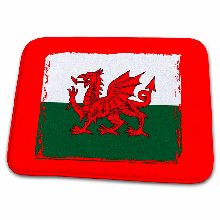 Dish Drying Mat - Y Ddraig Goch The Red Dragon Grunge Welsh Flag Vector Art - Welsh Rugby