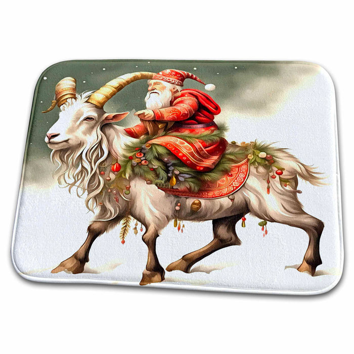 Dish Drying Mat - Scandanivian Mythology Julbocken Yule Goat And Tomte Vector Art - Julbocken Goat And Tomte