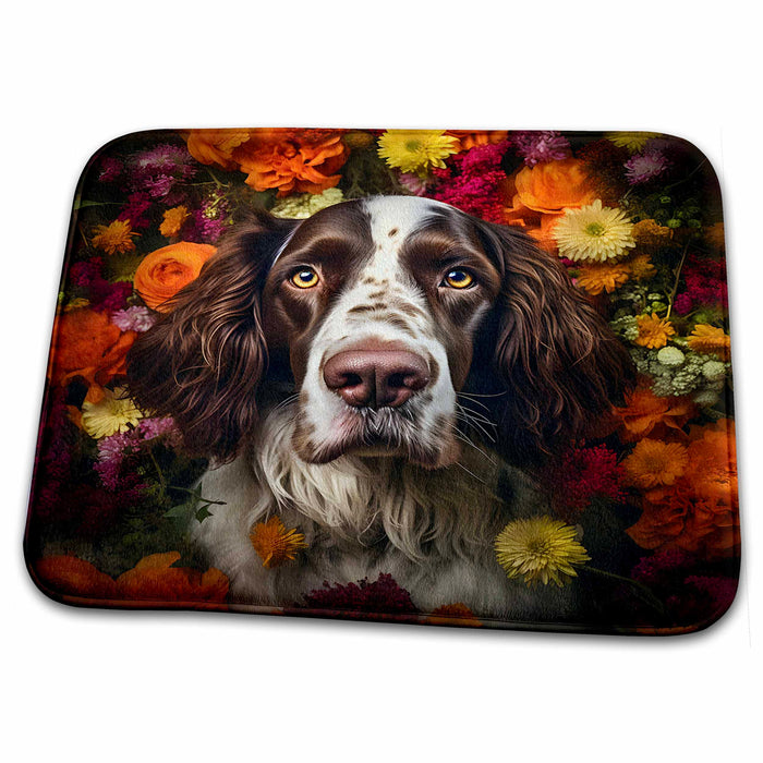 Dish Drying Mat - English Springer Spaniel with floral background CR Media - Illustrations