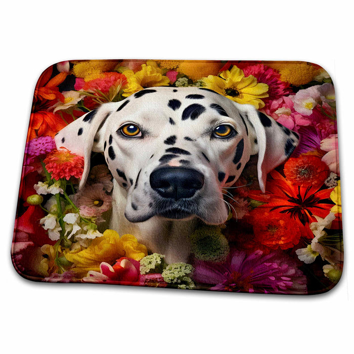 Dish Drying Mat - Dalmatian with floral background CR Media - Illustrations