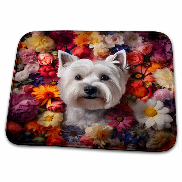 Dish Drying Mat - West Highland White Terrier with floral background CR Media - Illustrations