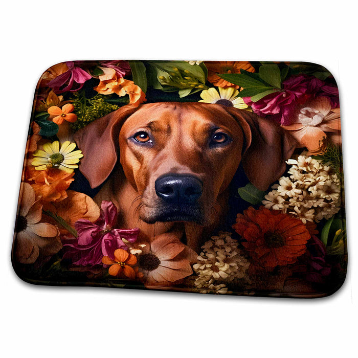 Dish Drying Mat - Rhodesian Ridgeback with floral background CR Media - Illustrations