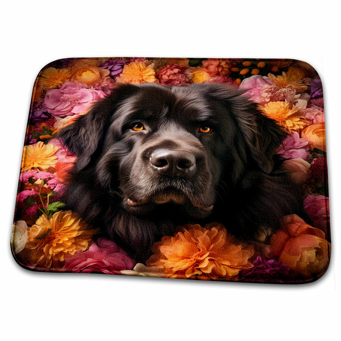 Dish Drying Mat - Newfoundland Dog with floral background CR Media - Illustrations