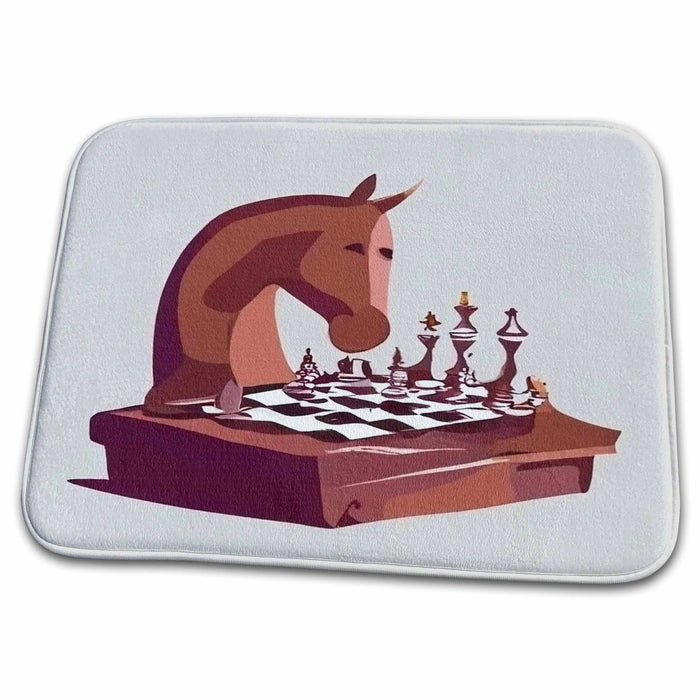 Dish Drying Mat - Cute funny Horse Playing Chess Game Chess Player Sports and Hobbies