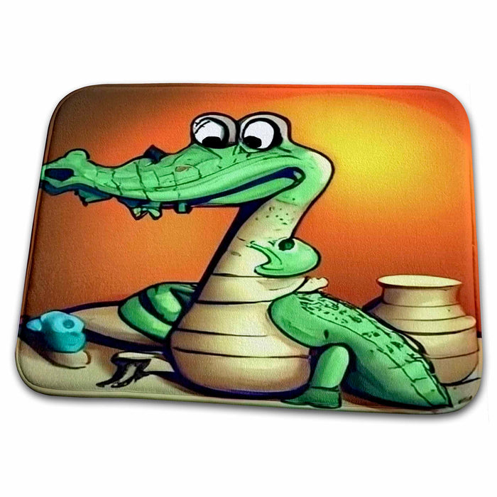 Dish Drying Mat - Cute funny Alligator Making Pottery with Clay and Throwing Pottery Sports and Hobbies