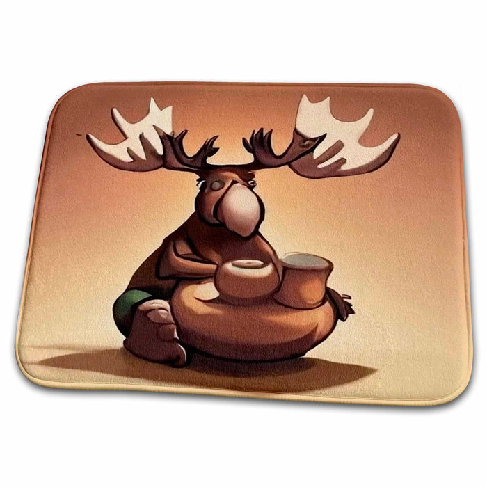 Dish Drying Mat - Cute funny Moose Making Pottery with Clay and Throwing Pottery Sports and Hobbies