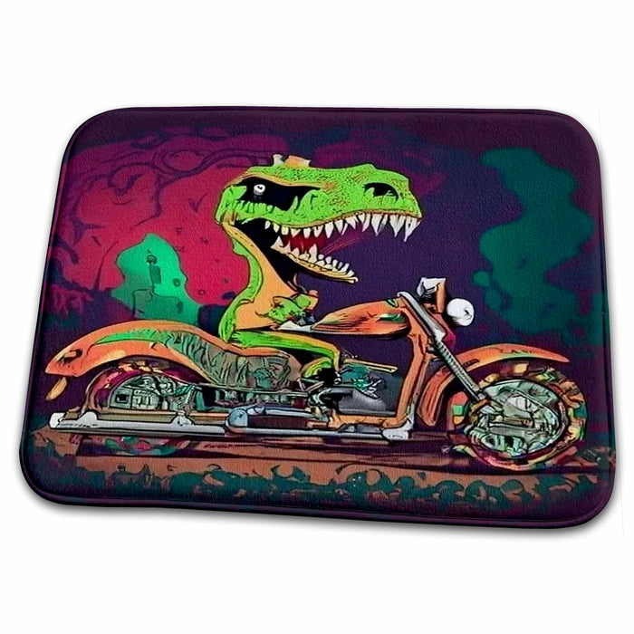 Dish Drying Mat - Cute funny T-rex Dinosaur Riding Motorcycle Biker Trex Sports and Hobbies