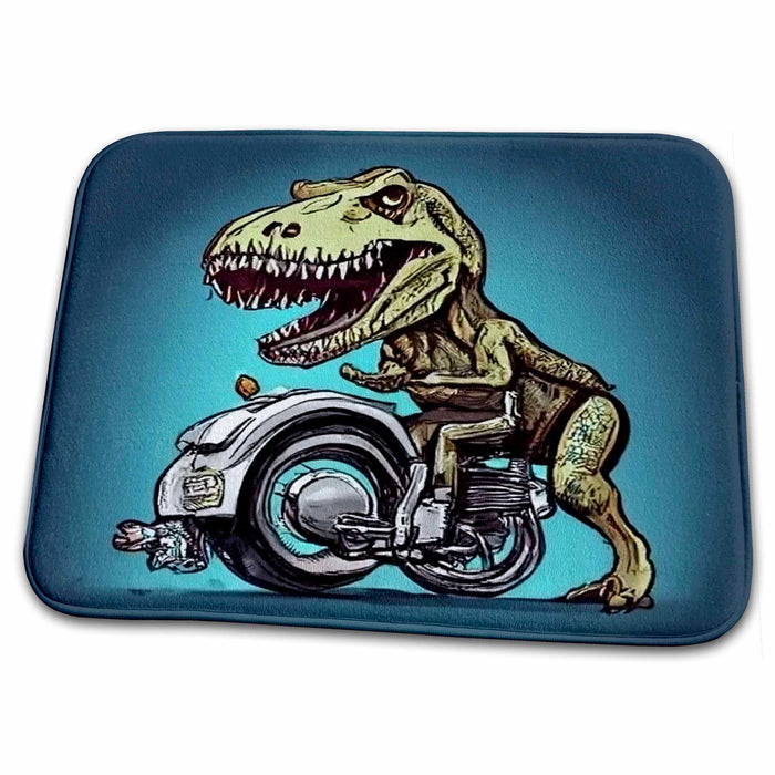 Dish Drying Mat - Funny T-rex Dinosaur Riding Motorcycle Biker Trex Steampunk Sports and Hobbies