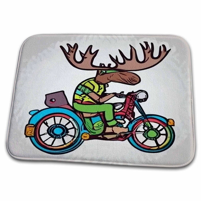 Dish Drying Mat - Cute funny Moose Riding Motorcycle Biker Trex Sports and Hobbies