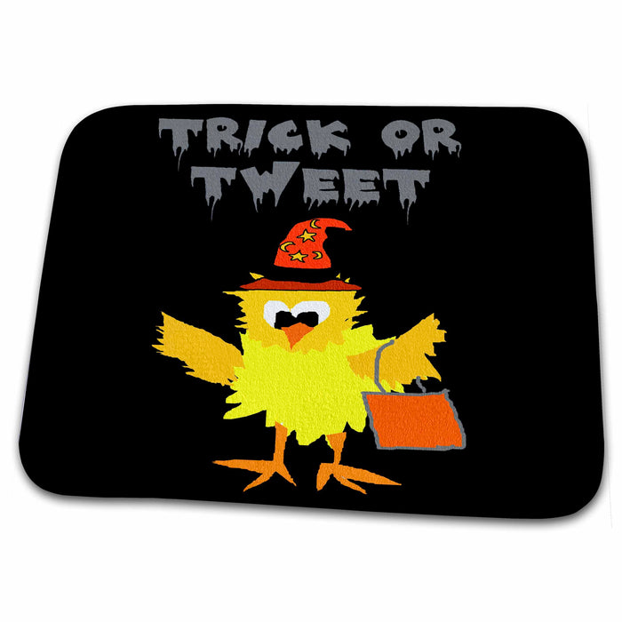 Dish Drying Mat - Funny Cute Chicken Halloween Trick or Tweet Pun Holiday Satire Funny