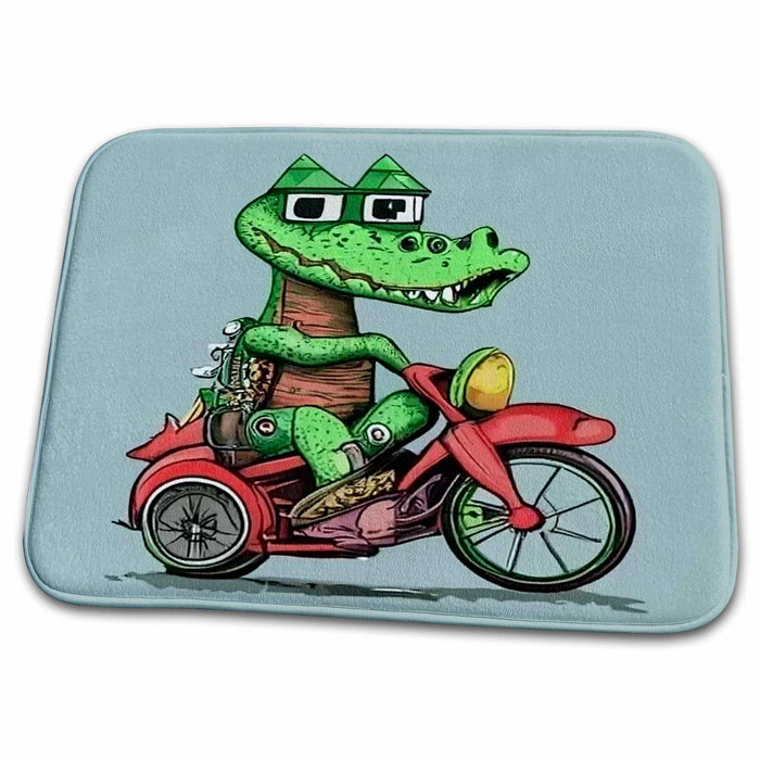 Dish Drying Mat - Funny Alligator Riding Motorcycle Biker Gator Steampunk Sports and Hobbies