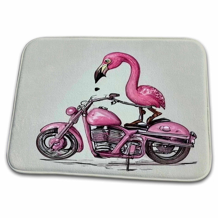 Dish Drying Mat - Funny Pink flamingo Riding Motorcycle Biker bird Steampunk Sports and Hobbies