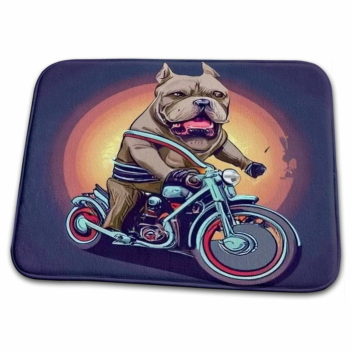 Dish Drying Mat - Funny Pitbull Dog Riding Motorcycle Biker Pit bull Steampunk Sports and Hobbies