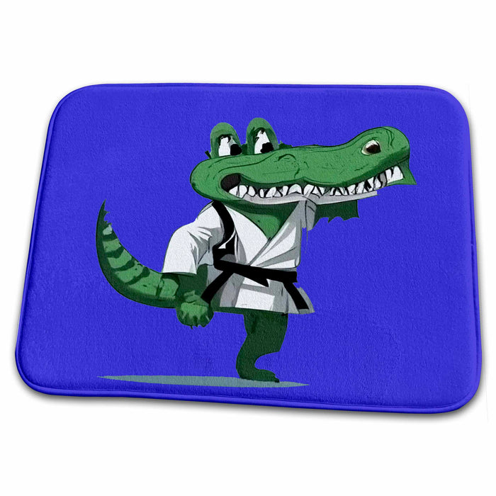 Dish Drying Mat - Funny Alligator Practicing Karate Kick Martial Arts Sports and Hobbies