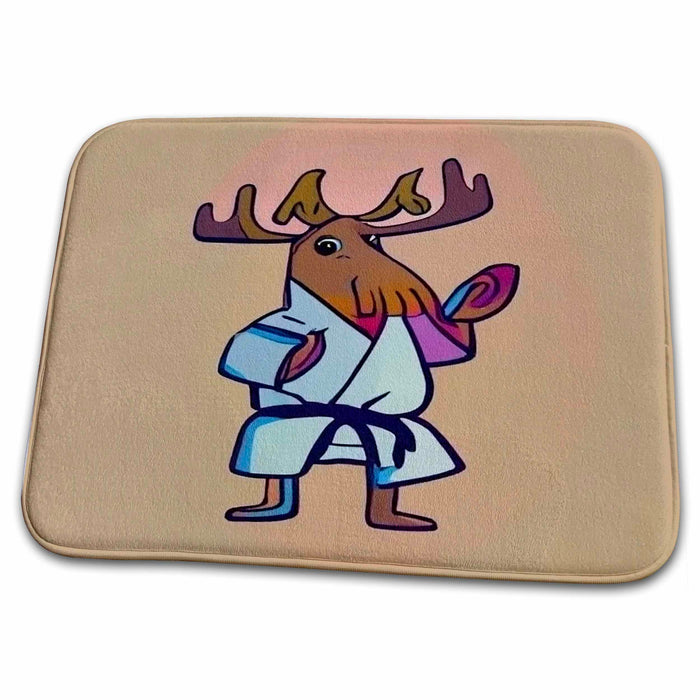 Dish Drying Mat - Funny Moose Practicing Karate Kick Martial Arts Sports and Hobbies