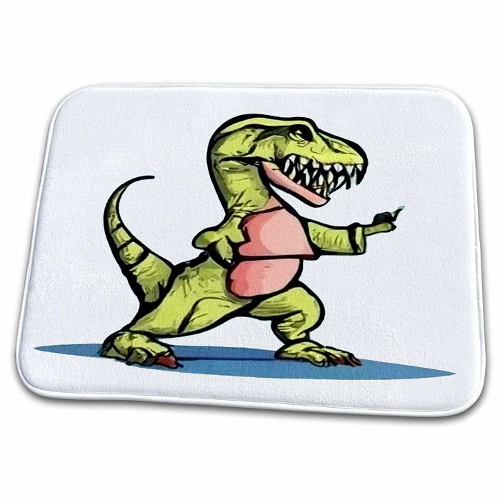 Dish Drying Mat - Funny T-rex Dinosaur Practicing Karate Kick Martial Arts Old Age Sports and Hobbies